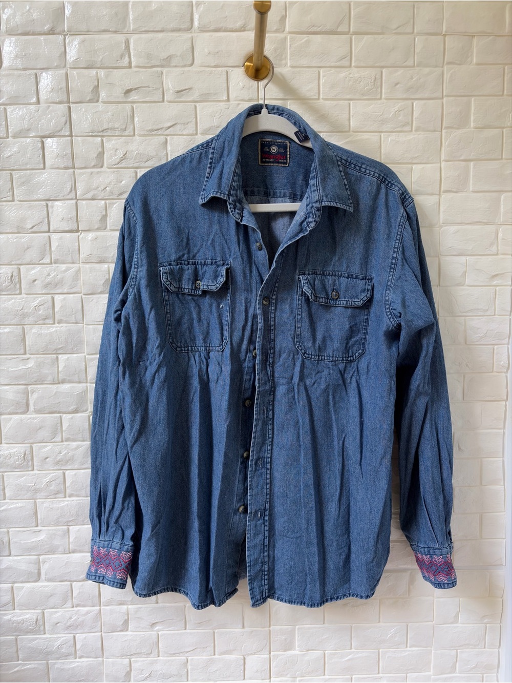 Wrangler Denim Button-Down Shirt in Blue